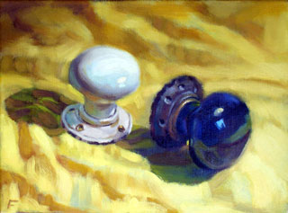 <em>Door Knobs</em>, oil on canvas, 22x30cm