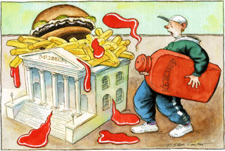 Pen & ink with watercolour, published in <em>The Daily Telegraph</em>