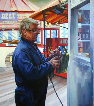 <em>Maintanance Man, Palace Pier</em>, oil on canvas, 92x80cm